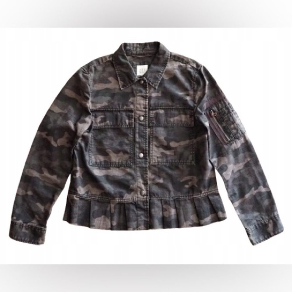 Gap Camo Raw Edge Ruffle Hem Utility Jacket Size XS